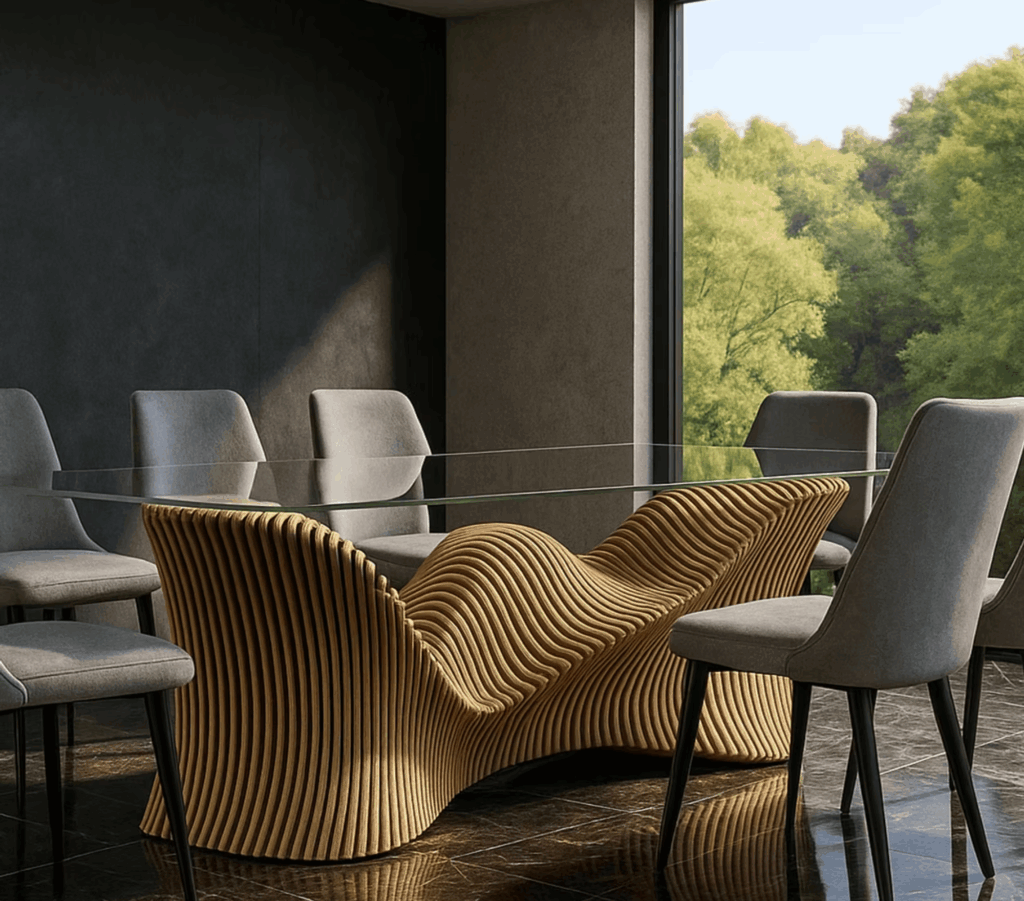 Parametrinen pöytä lasilevyllä